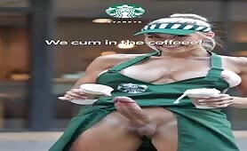 Futanari StarBucks TS cum in coffee