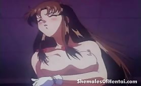 Busty hentai shemale getting cock sucked by a curious girl